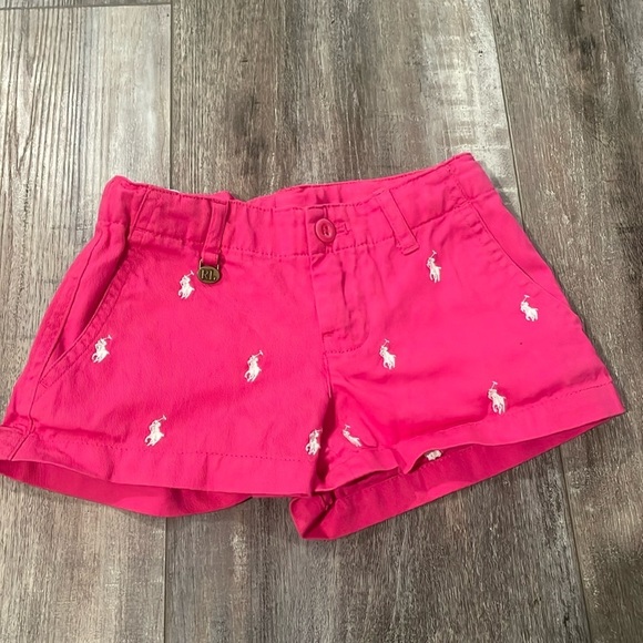 Ralph Lauren Pink Polo Girls Shorts White Embroidered Logo Print size 4 - Picture 1 of 6